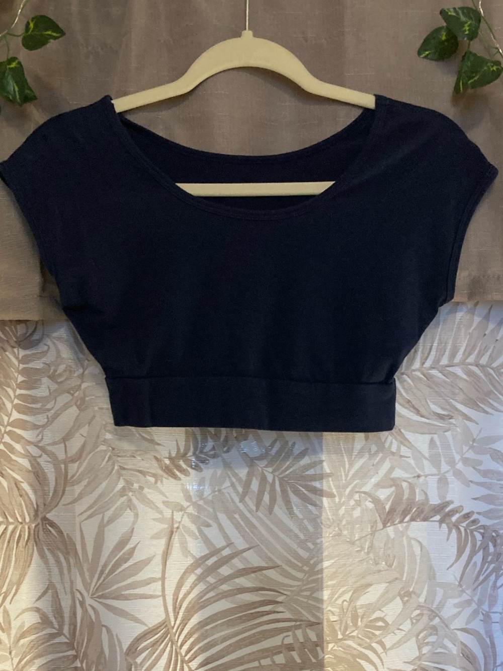 Half Tee Classic Basic Cap Sleeve Layering Top in Navy Medium